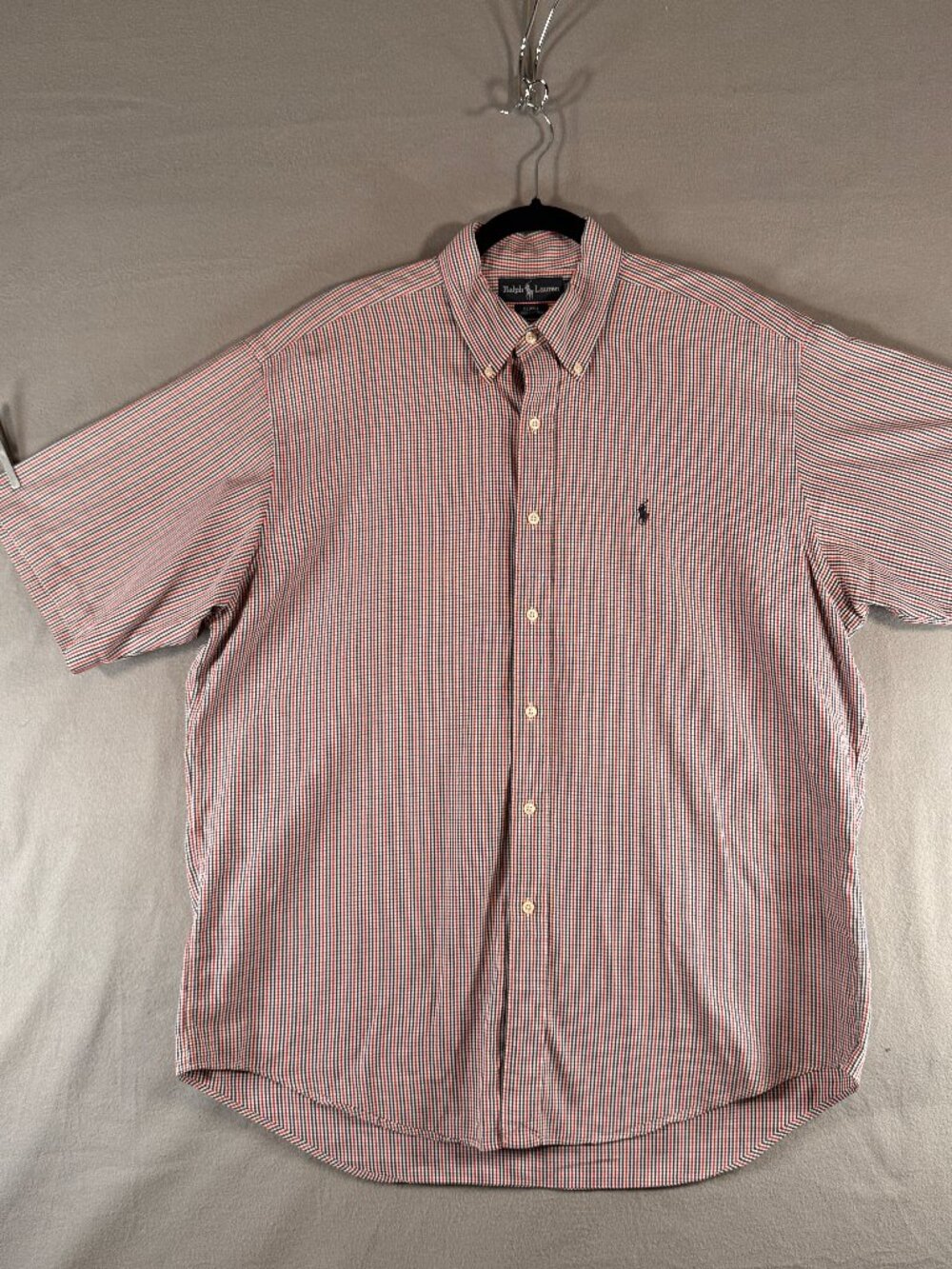 Polo Ralph Lauren Blaire Men's L Red Blue Short Plaid Sleeve Oxford Shirt